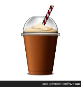 Ice coffee icon. Realistic illustration of ice coffee vector icon for web design isolated on white background. Ice coffee icon, realistic style
