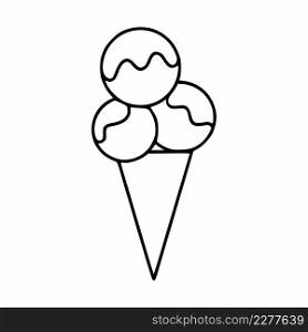 Ice cream balls in a waffle cone. Vector illustration in the doodle style.