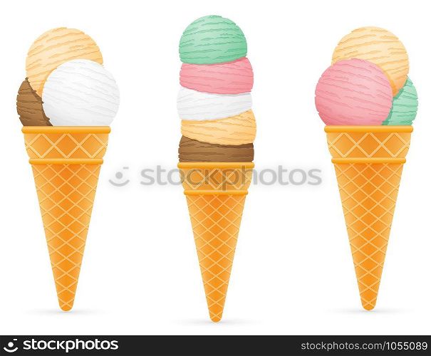 ice cream balls in waffle cone vector illustration isolated on white background