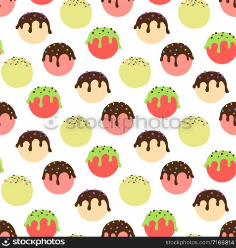 Ice cream balls seamless pattern. Colorful sweet dessert texture. Vector ice cream ball, sweet summer dessert illustration. Ice cream balls seamless pattern. Colorful sweet dessert texture