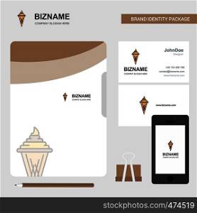 Ice cream Business Logo, File Cover Visiting Card and Mobile App Design. Vector Illustration