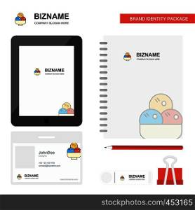 Ice cream Business Logo, Tab App, Diary PVC Employee Card and USB Brand Stationary Package Design Vector Template