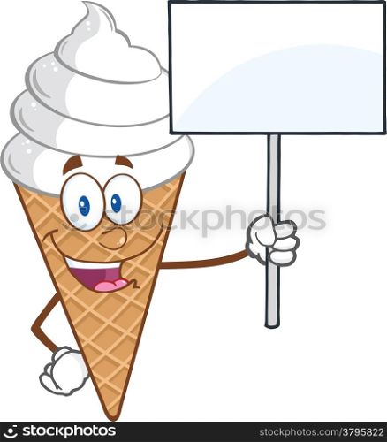Ice Cream Cartoon Mascot Character Holding A Blank Sign