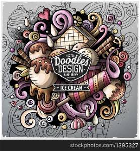 Ice Cream cartoon vector doodle illustration. Colorful detailed design with lot of objects and symbols. All elements separate. Ice Cream cartoon vector doodle illustration