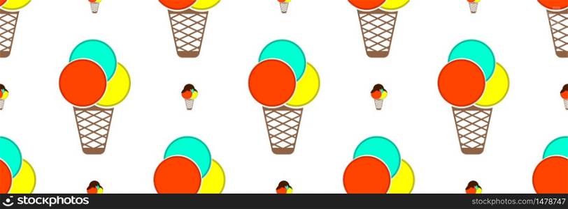 Ice cream cold with colorful balls and dark sweet chocolate on top. Seamless pattern.