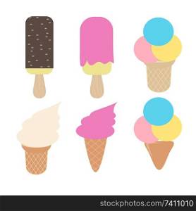 Ice cream collection, isolated on white background