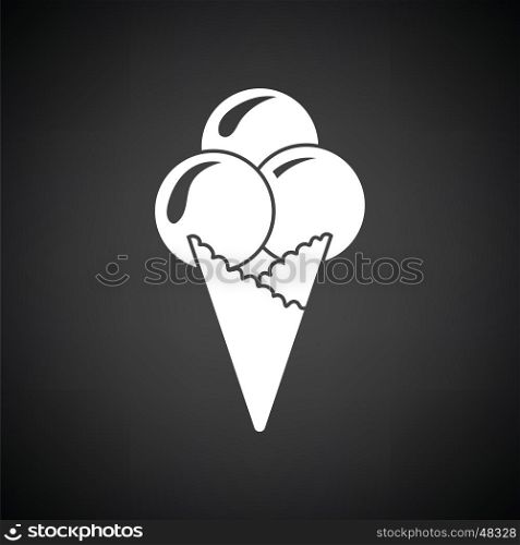 Ice-cream cone icon. Black background with white. Vector illustration.