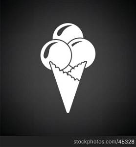 Ice-cream cone icon. Black background with white. Vector illustration.