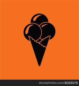 Ice-cream cone icon. Orange background with black. Vector illustration.