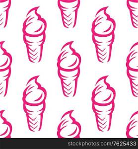 Ice cream cone seamless background pattern in a pink and white sketch design in square format for fast food design
