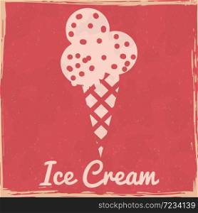 Ice Cream cone sweet dessert vintage poster. Textured grunge effect retro card. Ice Cream cone sweet dessert vintage poster. Textured grunge effect retro card. Vector illustration background silhouette isolated