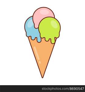 Ice cream cone vector icon in cartoon style isolated on white.