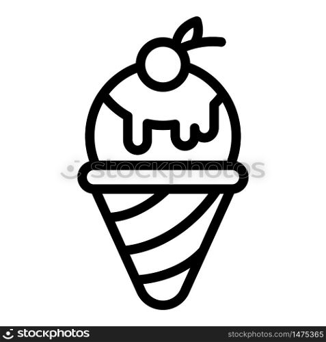 Ice cream cone with cherry icon. Outline ice cream cone with cherry vector icon for web design isolated on white background. Ice cream cone with cherry icon, outline style