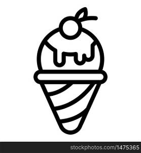 Ice cream cone with cherry icon. Outline ice cream cone with cherry vector icon for web design isolated on white background. Ice cream cone with cherry icon, outline style