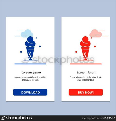Ice Cream, Cream, Ice, Cone Blue and Red Download and Buy Now web Widget Card Template