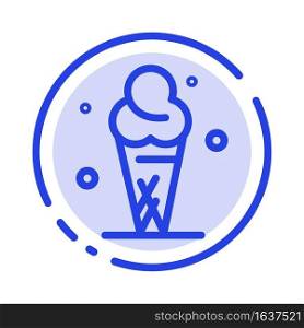 Ice Cream, Cream, Ice, Cone Blue Dotted Line Line Icon