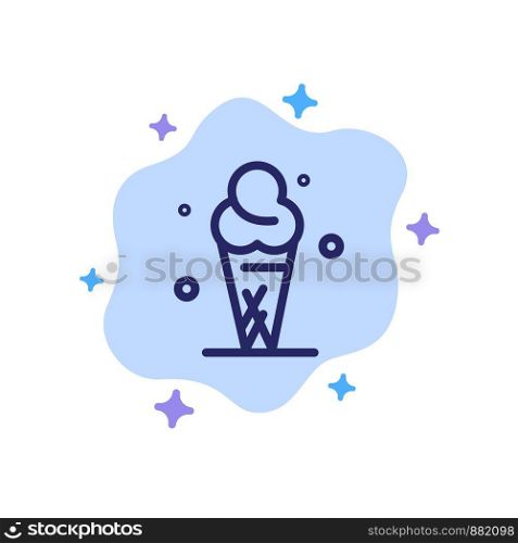 Ice Cream, Cream, Ice, Cone Blue Icon on Abstract Cloud Background