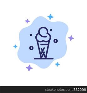 Ice Cream, Cream, Ice, Cone Blue Icon on Abstract Cloud Background