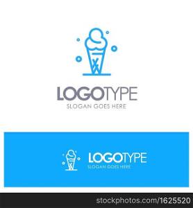 Ice Cream, Cream, Ice, Cone Blue outLine Logo with place for tagline