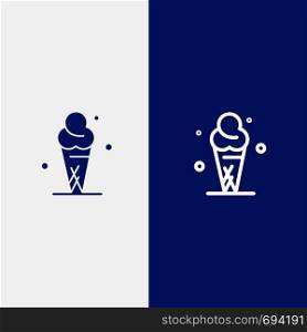 Ice Cream, Cream, Ice, Cone Line and Glyph Solid icon Blue banner Line and Glyph Solid icon Blue banner