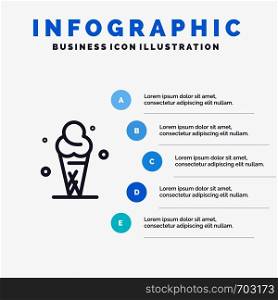 Ice Cream, Cream, Ice, Cone Line icon with 5 steps presentation infographics Background