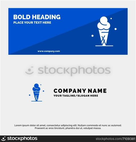 Ice Cream, Cream, Ice, Cone SOlid Icon Website Banner and Business Logo Template