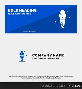 Ice Cream, Cream, Ice, Cone SOlid Icon Website Banner and Business Logo Template
