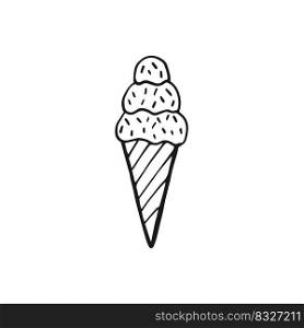 Ice cream. Hand drawn vector illustration. Line art style isolated isolated on white background