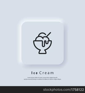 Ice cream icon. Ice cream logo. Parfait, frozen yogurt, ice cream sundae, vanilla, chocolate. Vector. UI icon. Neumorphic UI UX white user interface web button.