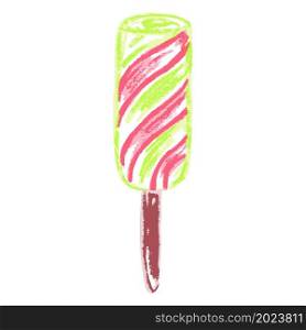 Ice cream. Icon in hand draw style. Drawing with wax crayons, children&rsquo;s creativity. Vector illustration. Sign. Icon in hand draw style. Drawing with wax crayons, children&rsquo;s creativity