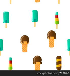 Ice Cream Icon Seamless Pattern Vector. Cream Cone. Chocolate Vanilla Food. Tasty Cold Frozen Dessert. Delicious. Illustration. Ice Cream Icon Set Vector Seamless Pattern