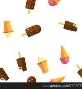 Ice Cream Icon Seamless Pattern Vector. Cream Cone. Chocolate Vanilla Food. Tasty Cold Frozen Dessert. Delicious. Illustration. Ice Cream Icon Set Vector Seamless Pattern