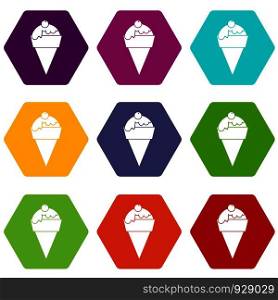 Ice Cream icon set many color hexahedron isolated on white vector illustration. Ice Cream icon set color hexahedron