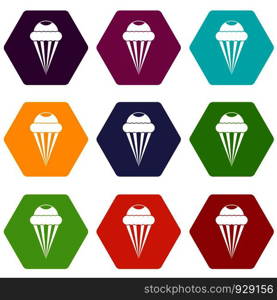 Ice Cream icon set many color hexahedron isolated on white vector illustration. Ice Cream icon set color hexahedron