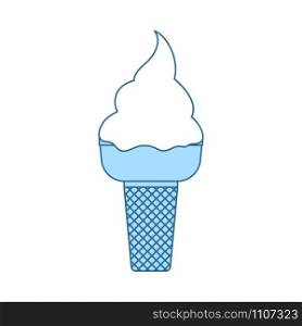 Ice Cream Icon. Thin Line With Blue Fill Design. Vector Illustration.