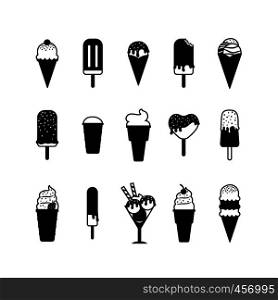 Ice cream icons. Black vector icecream signs on white background. Ice cream black icons