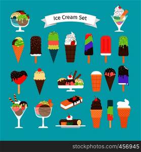 Ice cream icons. Icecream cone and ice snacks isolated vector illustration. Ice cream icons isolated