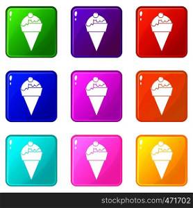 Ice Cream icons of 9 color set isolated vector illustration. Ice Cream icons 9 set