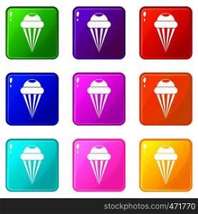 Ice Cream icons of 9 color set isolated vector illustration. Ice Cream icons 9 set