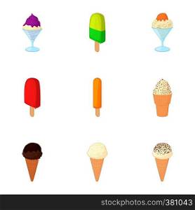 Ice cream icons set. Cartoon illustration of 9 ice cream vector icons for web. Ice cream icons set, cartoon style