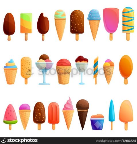 Ice cream icons set. Cartoon set of ice cream vector icons for web design. Ice cream icons set, cartoon style