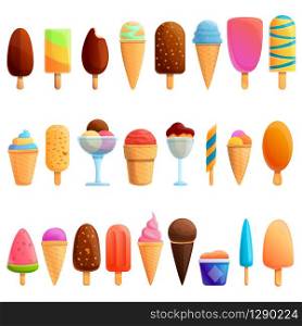 Ice cream icons set. Cartoon set of ice cream vector icons for web design. Ice cream icons set, cartoon style