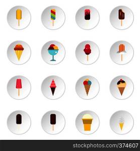 Ice cream icons set. Flat illustration of 16 vector icons for web. Ice cream icons set, flat style