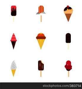 Ice cream icons set. Flat illustration of 9 ice cream vector icons for web. Ice cream icons set, flat style
