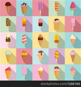 Ice cream icons set. Flat set of ice cream vector icons for web design. Ice cream icons set, flat style