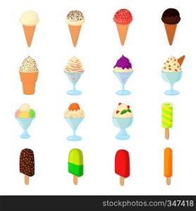 Ice cream icons set in cartoon style isolated on white background. Ice cream icons set, cartoon style