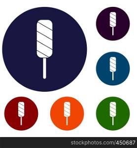 Ice Cream icons set in flat circle reb, blue and green color for web. Ice Cream icons set