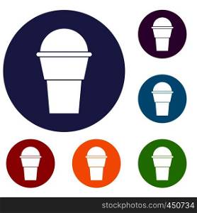 Ice Cream icons set in flat circle reb, blue and green color for web. Ice Cream icons set