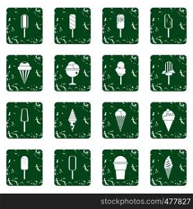 Ice cream icons set in grunge style green isolated vector illustration. Ice cream icons set grunge