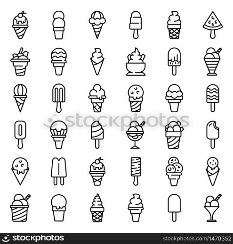 Ice cream icons set. Outline set of ice cream vector icons for web design isolated on white background. Ice cream icons set, outline style